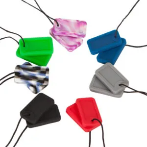Sensory Chewigem Dog Tags bite chain – soft chew jewelry in id plate form for young children