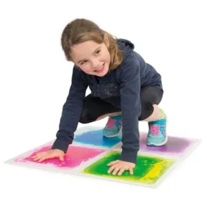 Sensory floor tile challenges young and old to move and visually discover with hands and feet
