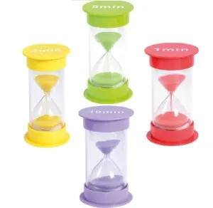 The hourglass is used as a timer to teach your child to complete a task within a set time.