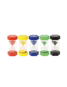 Visualize the time with this hourglass set. The set consists of 5 pieces with different time units. Ideal for home and classroom.
