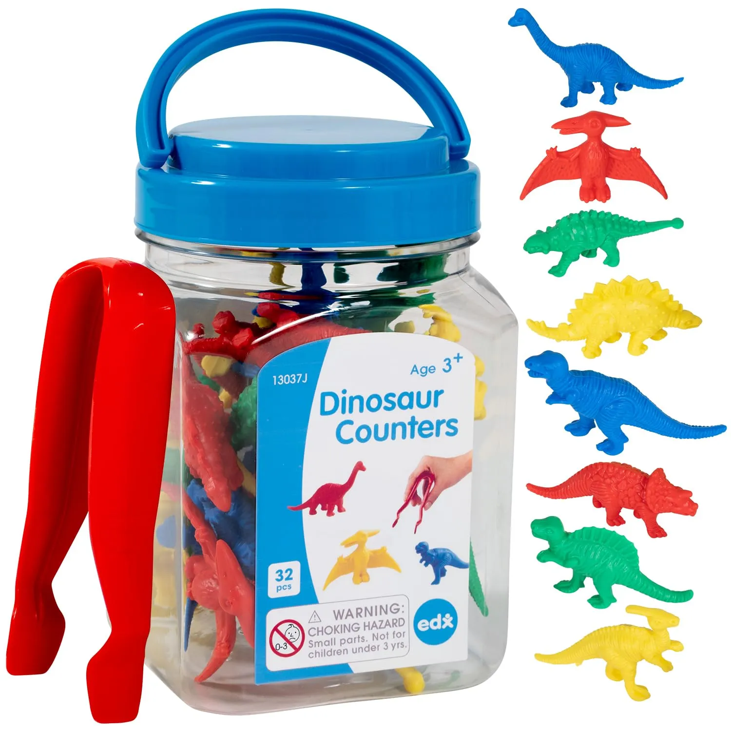 The dinosaur set teaches children to count and sort, as well as arithmetic. Including tweezers to practice fine motor skills. Ideal as teaching material