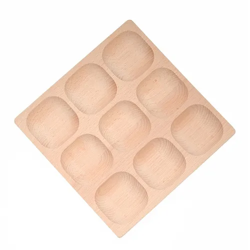 Wooden sorting bin with no less than 9 compartments to sort products by color, shape or number. Or to take me and collect beautiful discoveries from nature