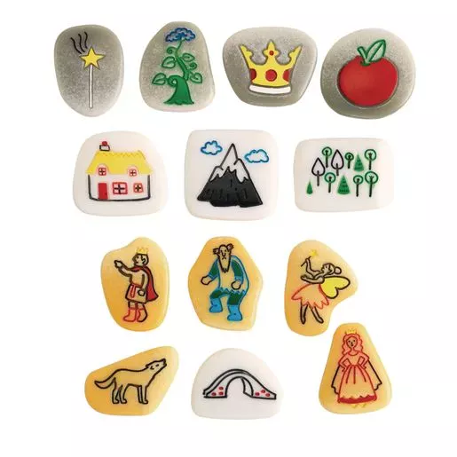 With these fairy tales story stones (story stones) your child can not only come up with the well-known fairy tales, but also his own fantasy stories.