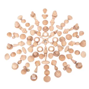 The wooden treasures natural set from TickiT contains 120 separate parts for heuristic or open-ended play. Challenge children to explore and learn.