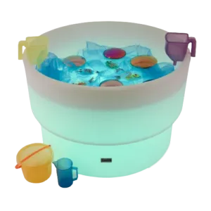 Tickit water table is lightweight for indoor and outdoor use with water, ice, water beads. Ideal for sensory play with light!