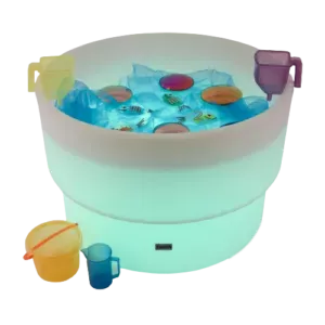 Tickit water table is lightweight for indoor and outdoor use with water, ice, water beads. Ideal for sensory play with light!