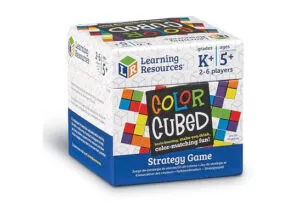 Children and adults play the Color Cubed brain game together – challenging educational family game