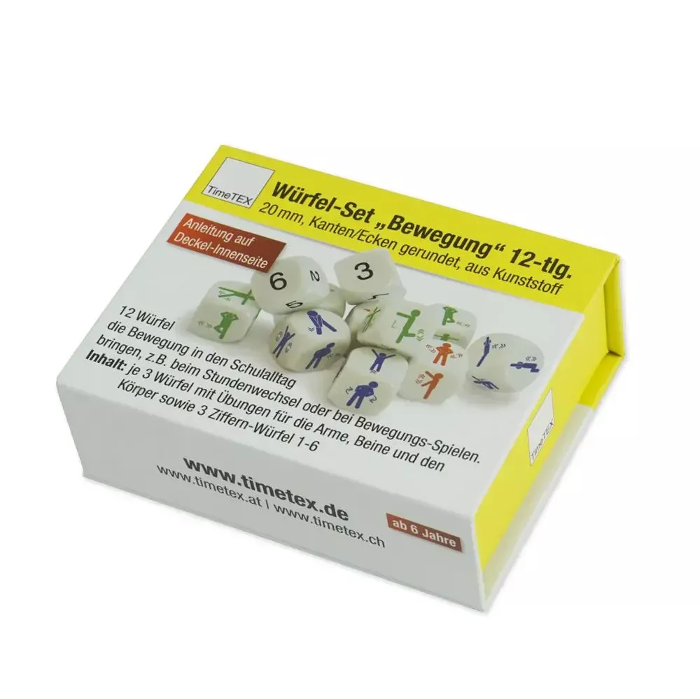 The dice set movements are, as it were, a kind of story dice with which you can playfully let children move in between. Handy energizer for the classroom!