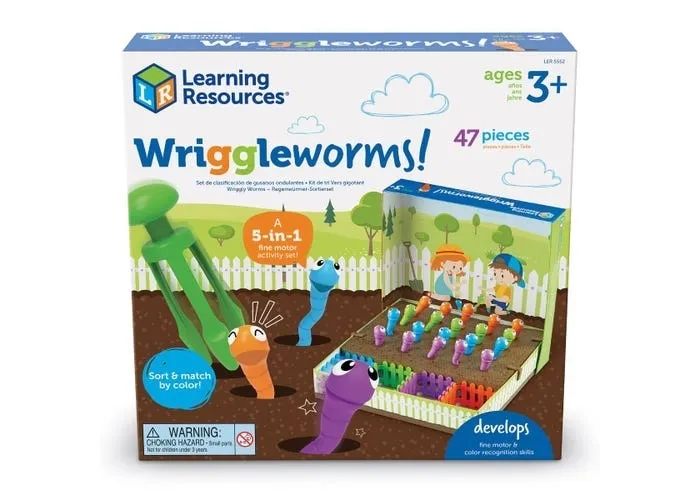 Free writhing worms with tweezers with various activity cards to practice fine motor skills, pen grip and muscle strength.