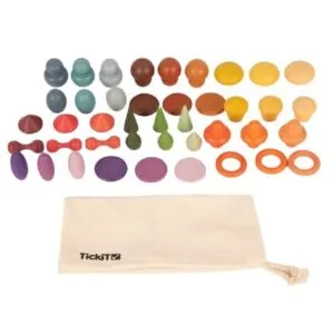 The wooden game material set is educational material to learn, sort and count the colors. But also useful for loose parts play.