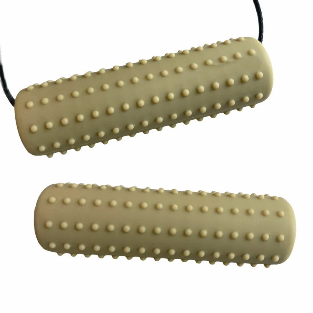 chewigem cactus chew chain consists of 2 tubes that you can slide around the cords of your headphones, attach to a hoody or just wear as a bite chain