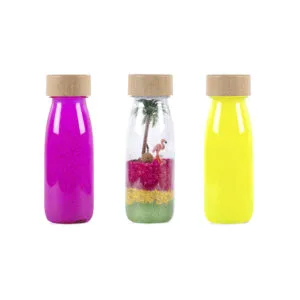 Petit Boum Sensory Bottles, a selection with theme paradise, float bottle and flamingo bottle