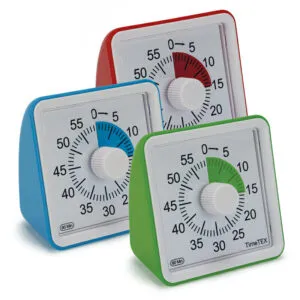 The timer compact is silent. The receding clock shows precisely how much time there is for completing the assignment or task.
