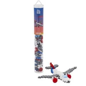 Plus-Plus Vliegtuig Tube – 100 bouwstenen in compacte tube met instructies voor het maken van een vliegtuig.