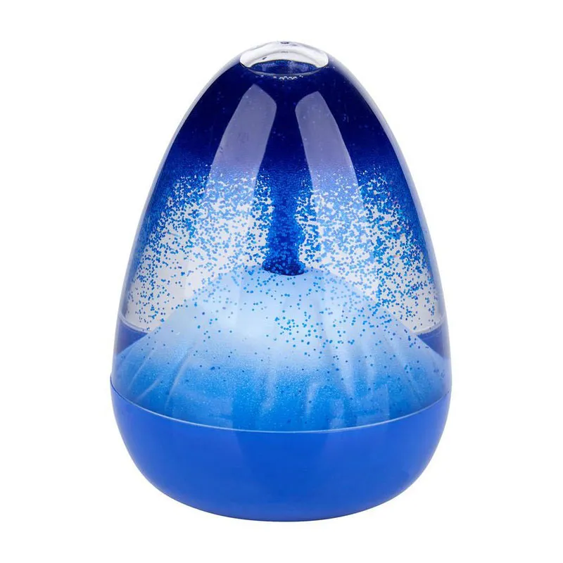 De lava vulkaan werkt zoals we dat kennen van sneeuwbollen. Hier is het een uitbarstende vulkaan, waarbij er glitters vallen wanneer hij een keer op zijn kop is geweest. Het is goed voor rustmomentje.