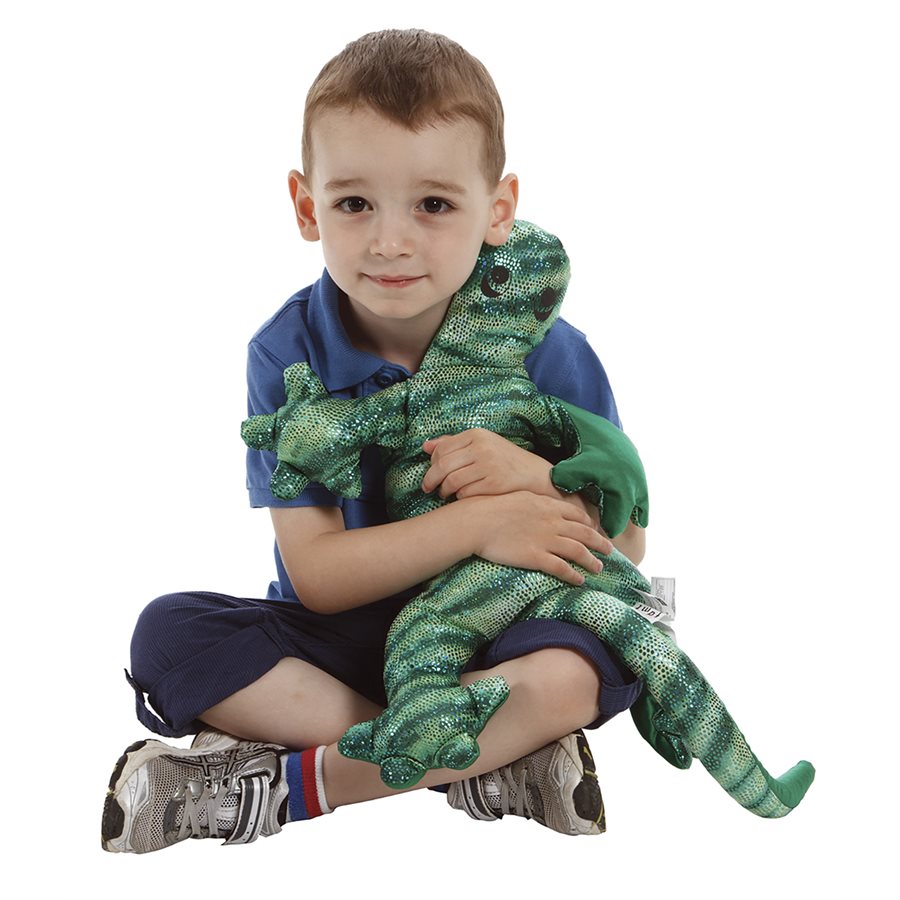 Verzwaarde hagedis Manimo, 2 kg, te gebruiken op schoot, lichaam of schouders, ondersteunt kinderen bij ontspanning en het reguleren van emoties