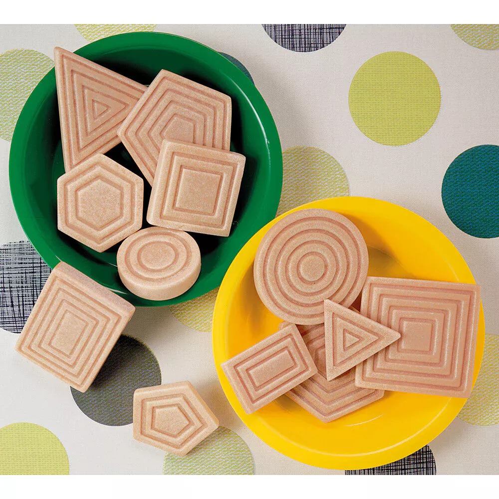 These tactile stones in various shapes are ideal for teaching children to recognize the shapes by also feeling them.