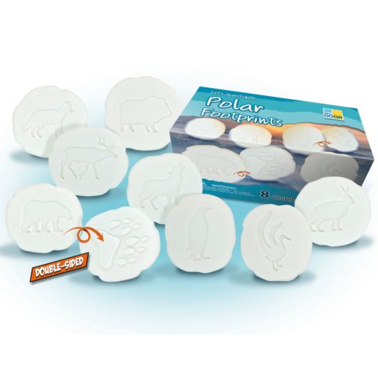 De noordpool voetafdrukken is een set bestaande uit 8 stenen waarmee je kind de winterse dierenwereld leert kennen, maar ook kan stempelen.