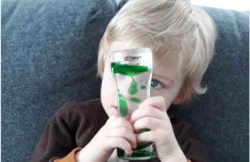 De-stimulation in autism. Kobe completely relaxes from the visual drip track and from the rubbabu ball