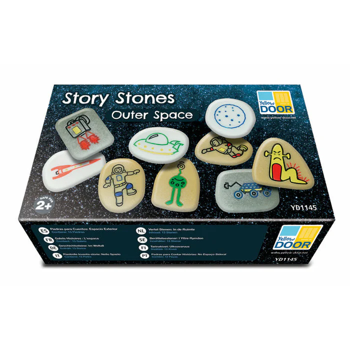 Verhaalstenen Ruimte daagt kinderen uit om verhalen over de Ruimtereizen tot leven te laten komen. Bestaat uit 13 prachtig gegraveerde verhaalstenen.