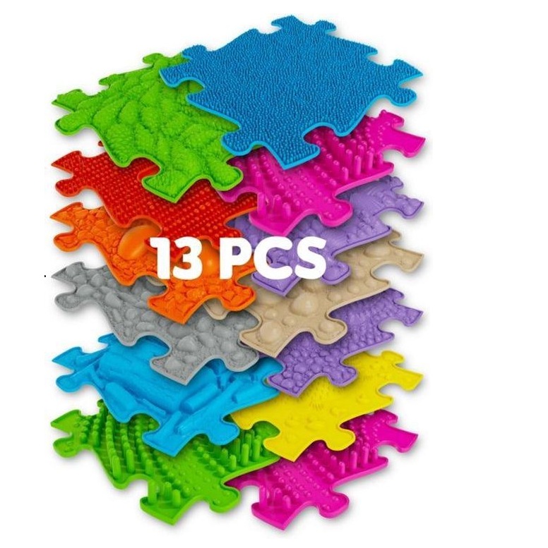 De Muffik Sensorische Speelmatten zijn puzzelstukken voor het maken van een orthopedische of sensorische tactiele speelmat.