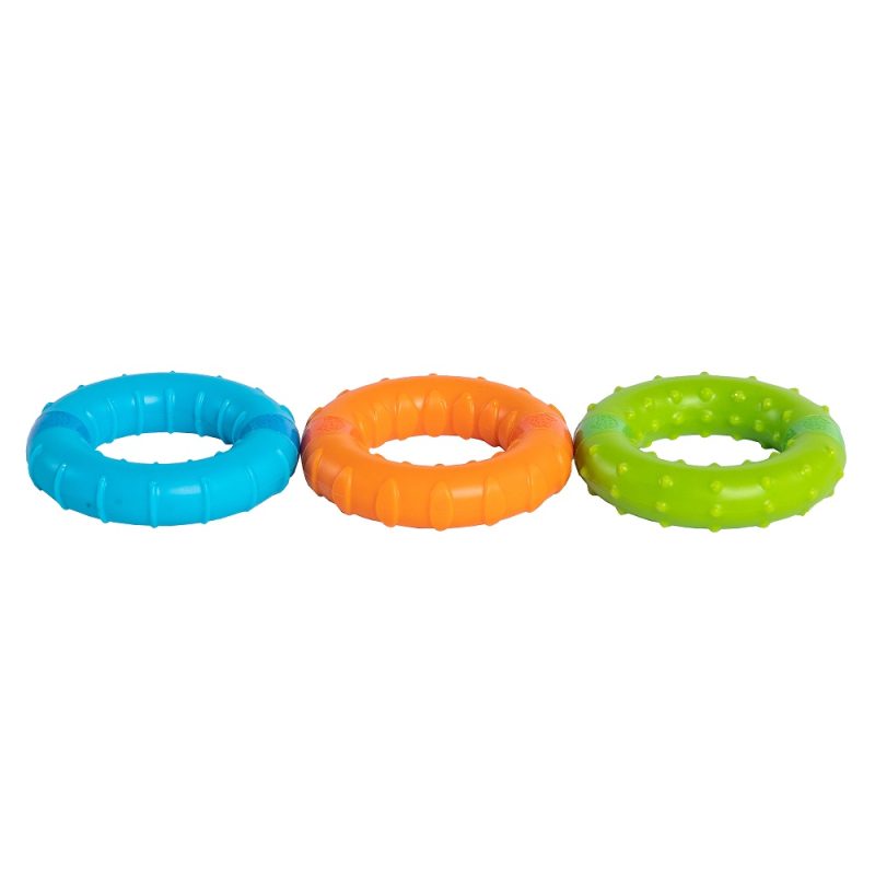Silly rings from fat brain toys is a set of sensory rings with texture and rattle sound. And the rings are also magnetic. Ideal sensory toys for young children and children with disabilities.