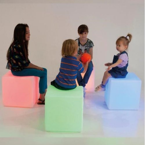The luminous seat cube, also called mood cube, is ideal for a snoezel room as a snoezel material