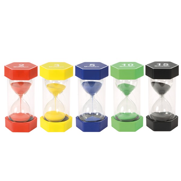 Visualize time with this hourglass set. Make it clear to children how long 2 minutes or 15 minutes last. use the hourglasses for tasks in the classroom or at home when brushing your teeth or playing a game.