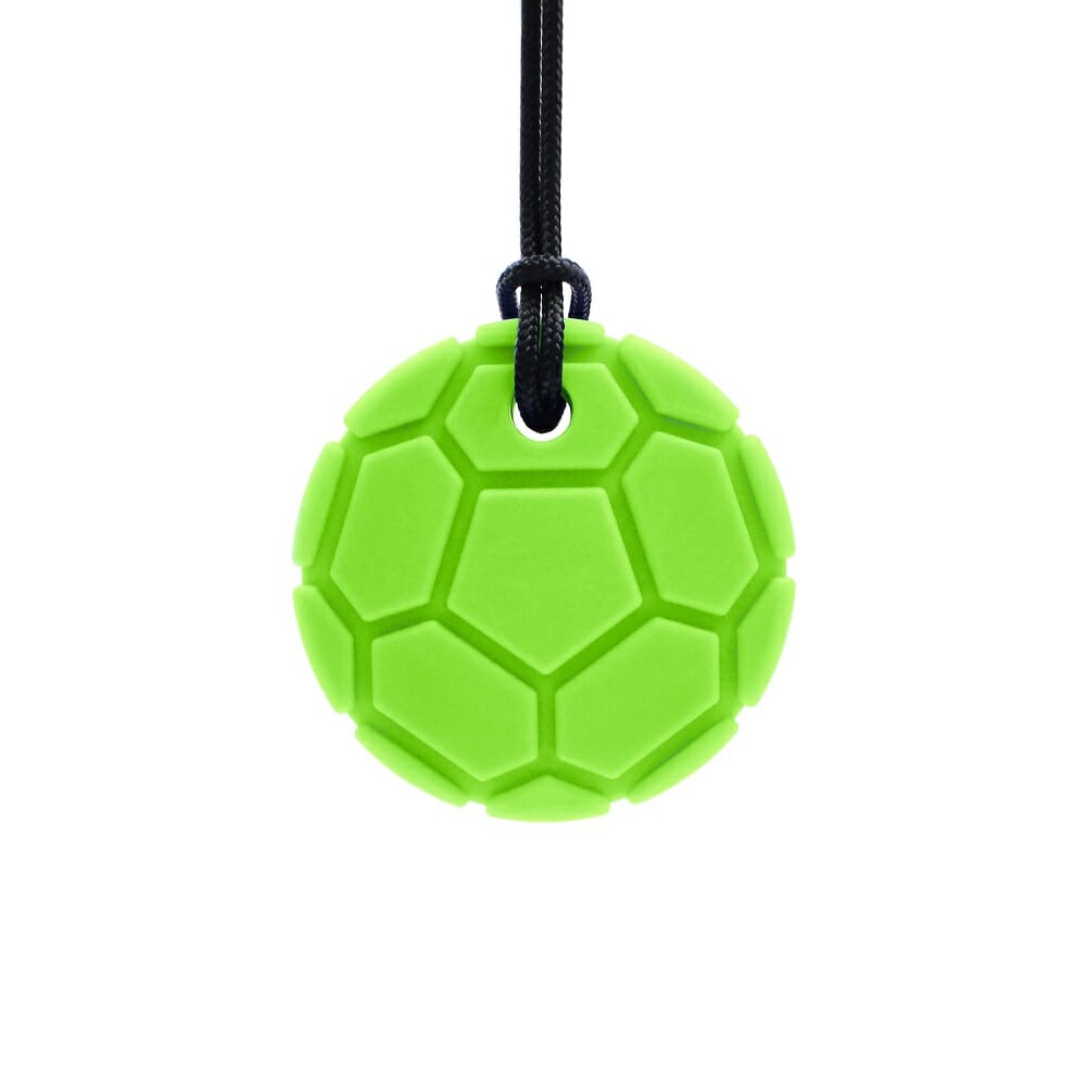 chewing jewelry football from ark therapeutic, what child does not want to be seen with this tough chewing jewelry. It helps against biting on clothes or pencils.