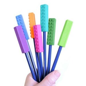 These pencil caps from ARK are the perfect solution for children and adults who chew on pencils. The chewing caps have studs for extra sensory stimuli