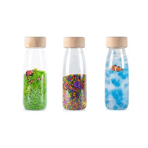 petit boum sensory bottles eco, a set of 3 sensory bottles to explore with all your senses.