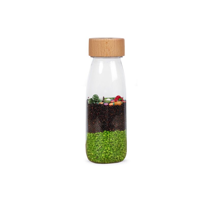 Petit Boum Learning Bottle vegetables allows children to playfully color, recognize shapes of well-known vegetable varieties.