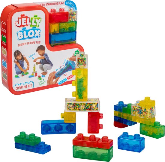Jelly blox set to create creative builds. The blocks are flexible and a bit softer, making them great for young children 