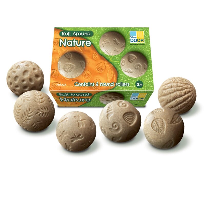 Yellow door roll around nature are sensory stones with stamp imprints, use them for creative play in the sand