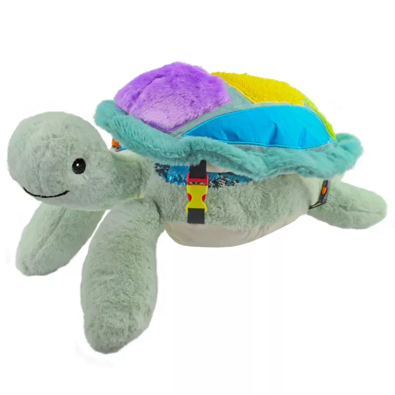 This sensory turtle is not only a cuddly toy, but also a weighted pillow! You can remove the shield for extra sensory stimulation. 