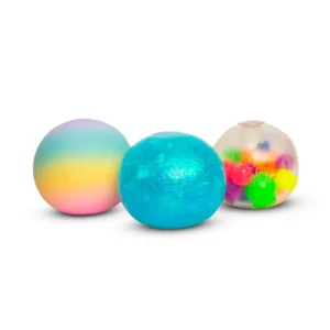 Set of 3 squishy balls with dolphin and rainbow theme – colorful fidget toy for stress relief