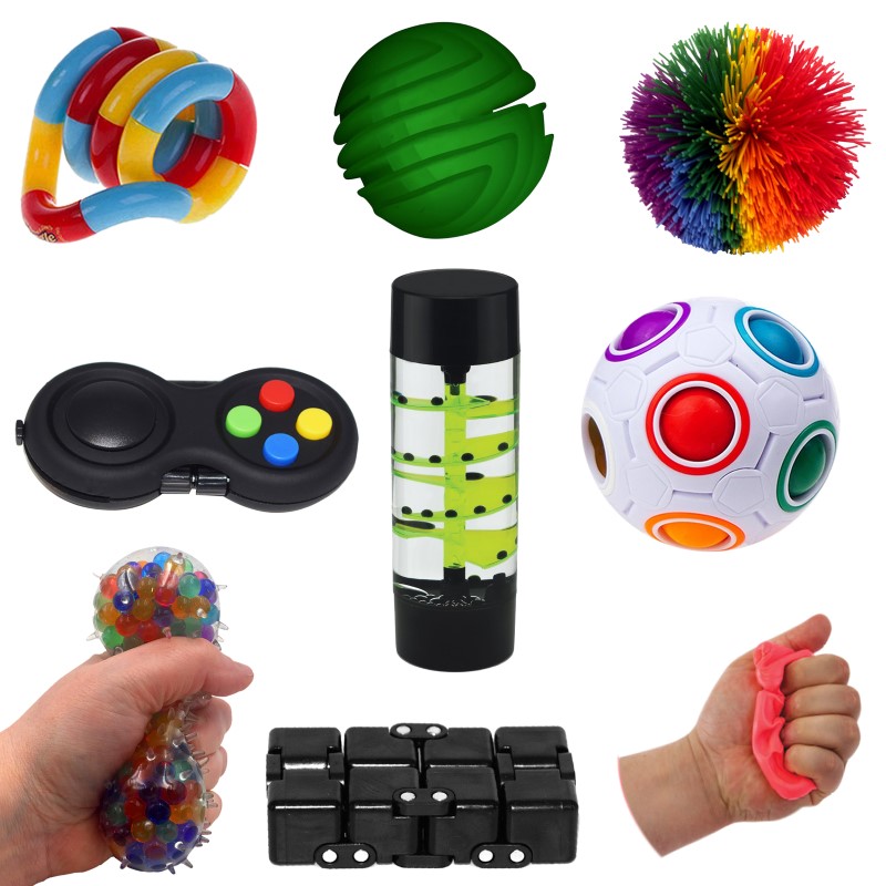 Sensory toys for children – fidget set with various tools for autism, ADHD and sensory support.