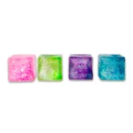 Scrunchems Glitter Cube, a soft squishy cube with glitter and gel filling, perfect for relaxation, stress reduction and sensory play.