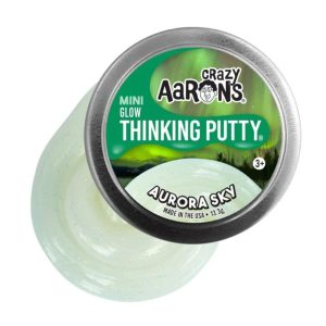 Discover Crazy Aaron's Aurora Sky Putty, a light green putty that shimmers with color-shifting glitter and glows green in the evening.