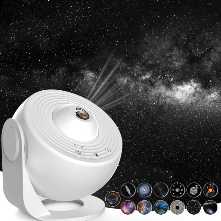 Educational Galaxy Projector for children and adults, projects realistic constellations and planets with adjustable rotation and automatic shutdown.