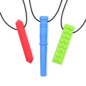Set of 3 chew chains for children. Supports stimulus processing, concentration and self-regulation. Available in different firmnesses.