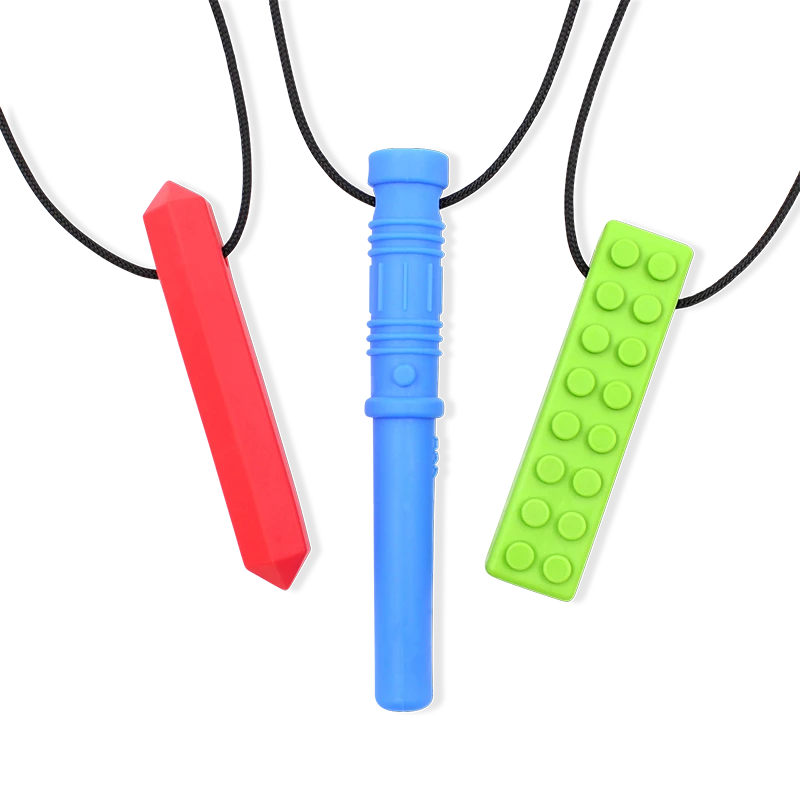 Set of 3 chew chains for children. Supports stimulus processing, concentration and self-regulation. Available in different firmnesses.