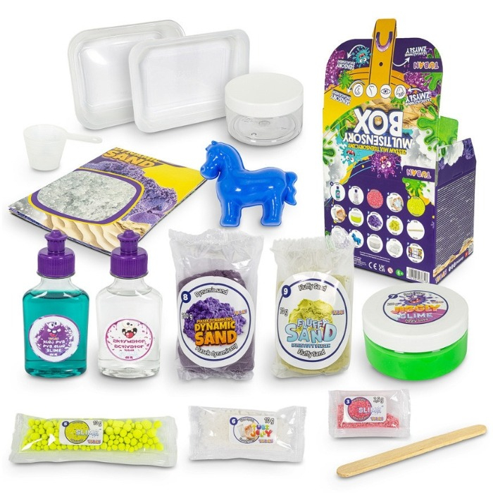 een set die uitnodigt om creatief te ontdekken met al je zintuigen dat biedt de multisensorische box van tuban.